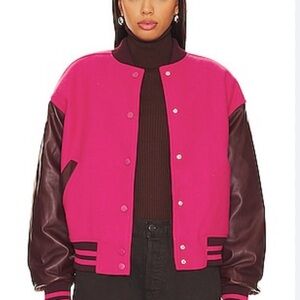Good American Pink and Brown Varsity Jacket